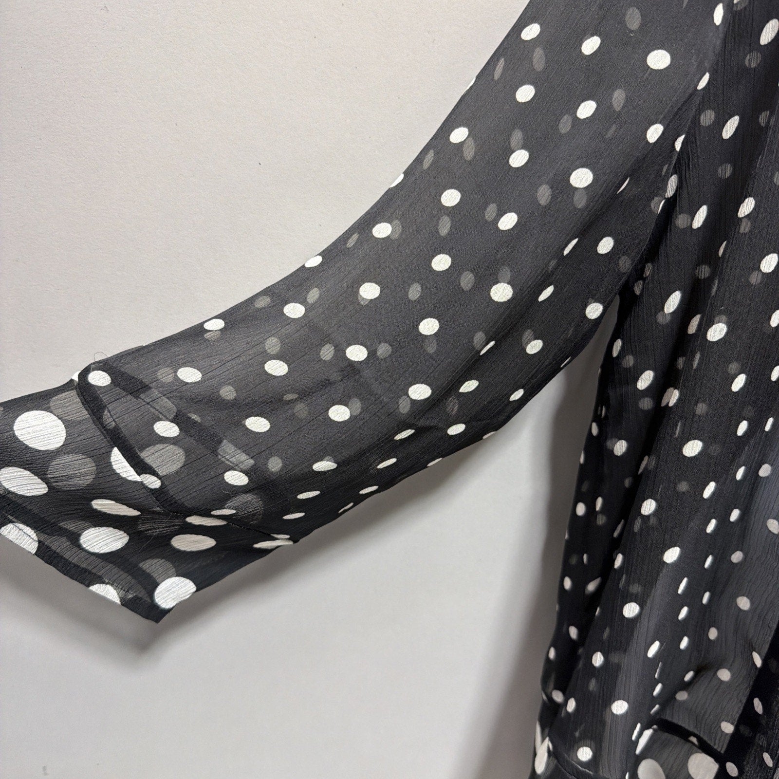 New Chicos Cardigan Top Sz O S Black White Polka Dot 3/4 Sleeve Open Front