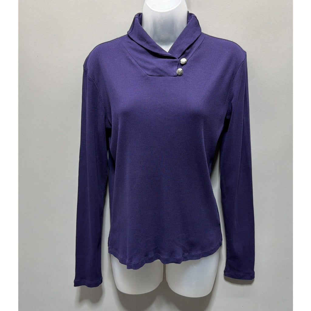 Lauren Ralph Lauren Purple Long Sleeve Shawl Collar Knit Top Women's Size M