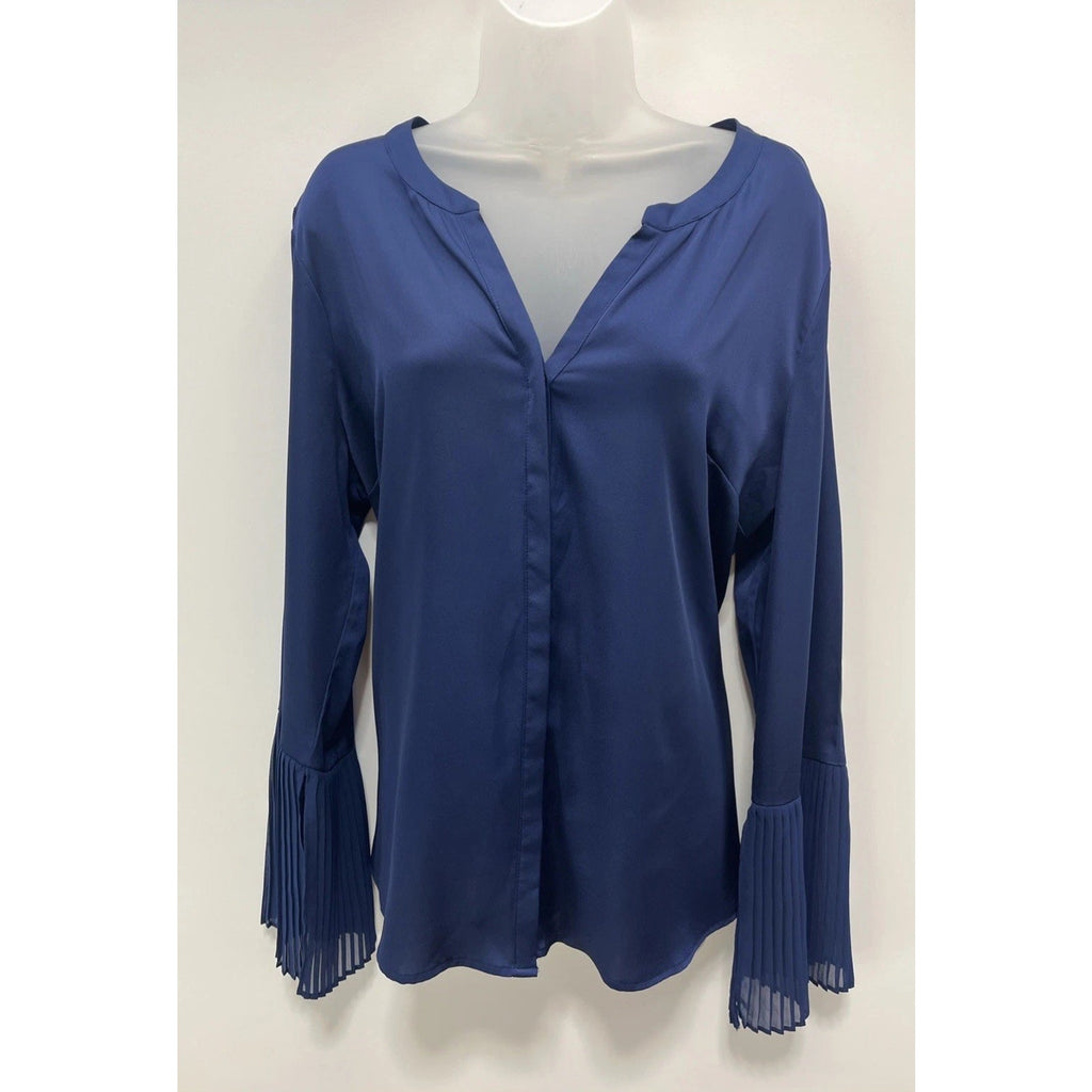 Women's Worthington Blouse Chiffon Pleated Long Sleeves Navy Size XL