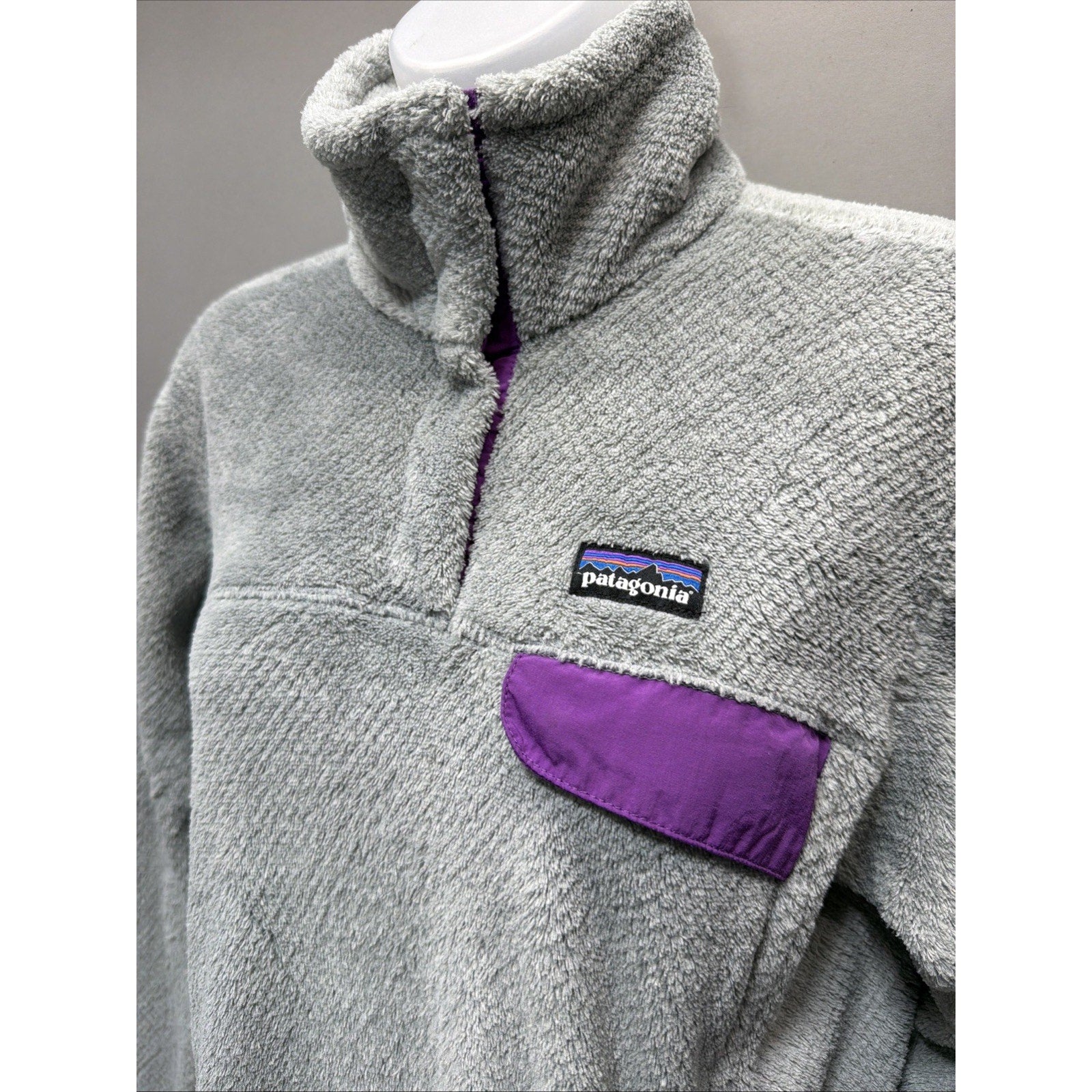 Patagonia Women's Soft Fleece Re-Tool Snap-T Pullover Jacket Gray Purple Medium