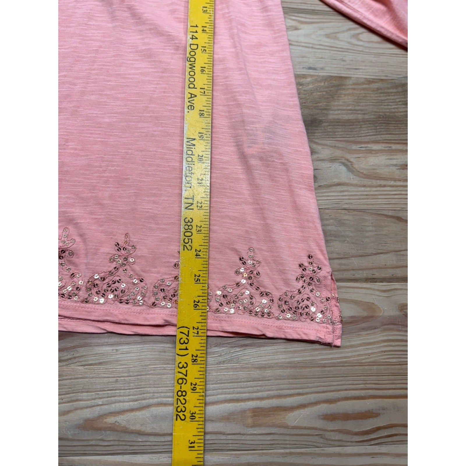 Chico’s Sequin Embellished Tunic Top Women’s Size 1/Medium Cotton Blend Knit