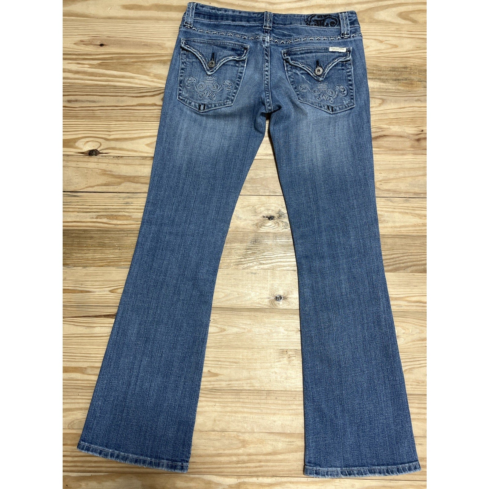 VTG Women Miss Me Flare Jeans Sz 29 Bootleg Flap Pocket Embroidered Med Wash y2K