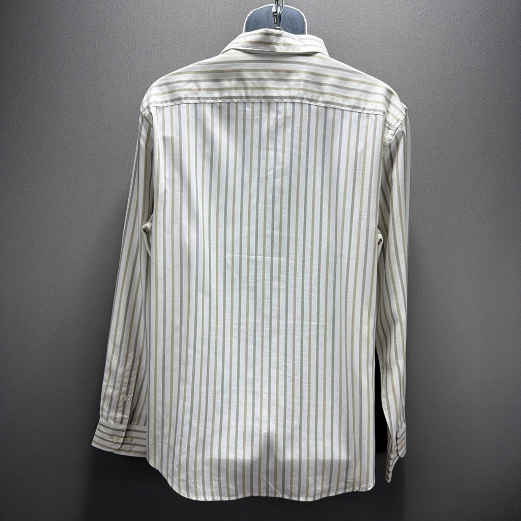 Men’s Perry Ellis Tencel Button Down Dress Shirt Tan/White LS Stripe Size L