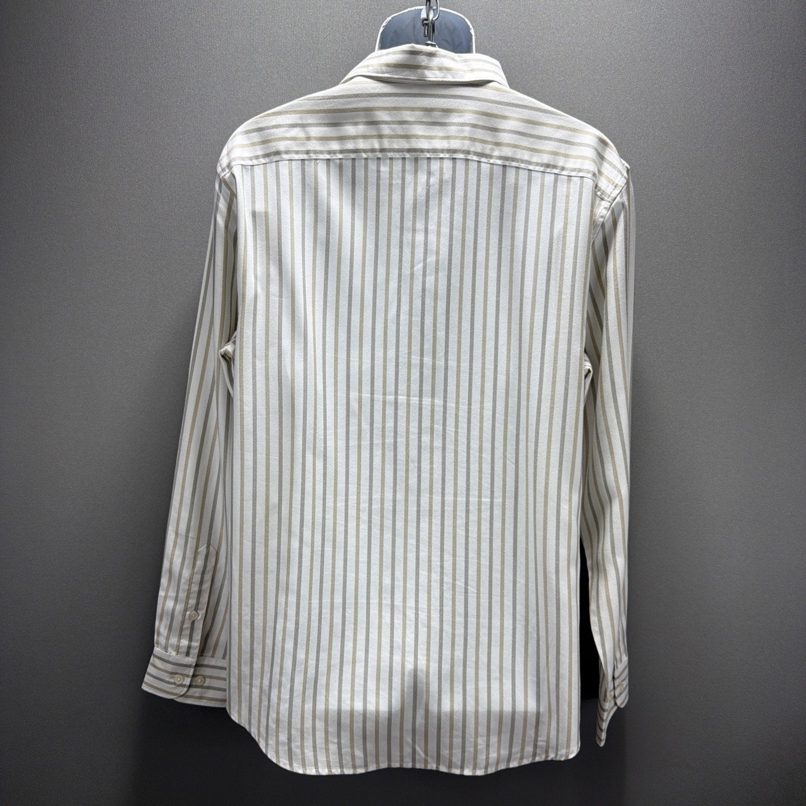 Men’s Perry Ellis Tencel Button Down Dress Shirt Tan/White LS Stripe Size L