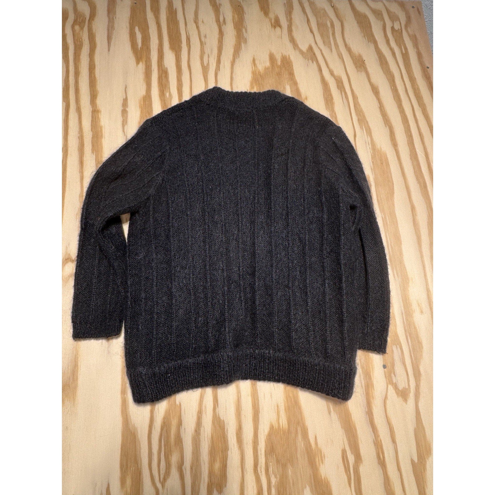 Amari Womens 14/16 Black Mohair Blend Open Front Cardigan Fuzzy Knit Sweater