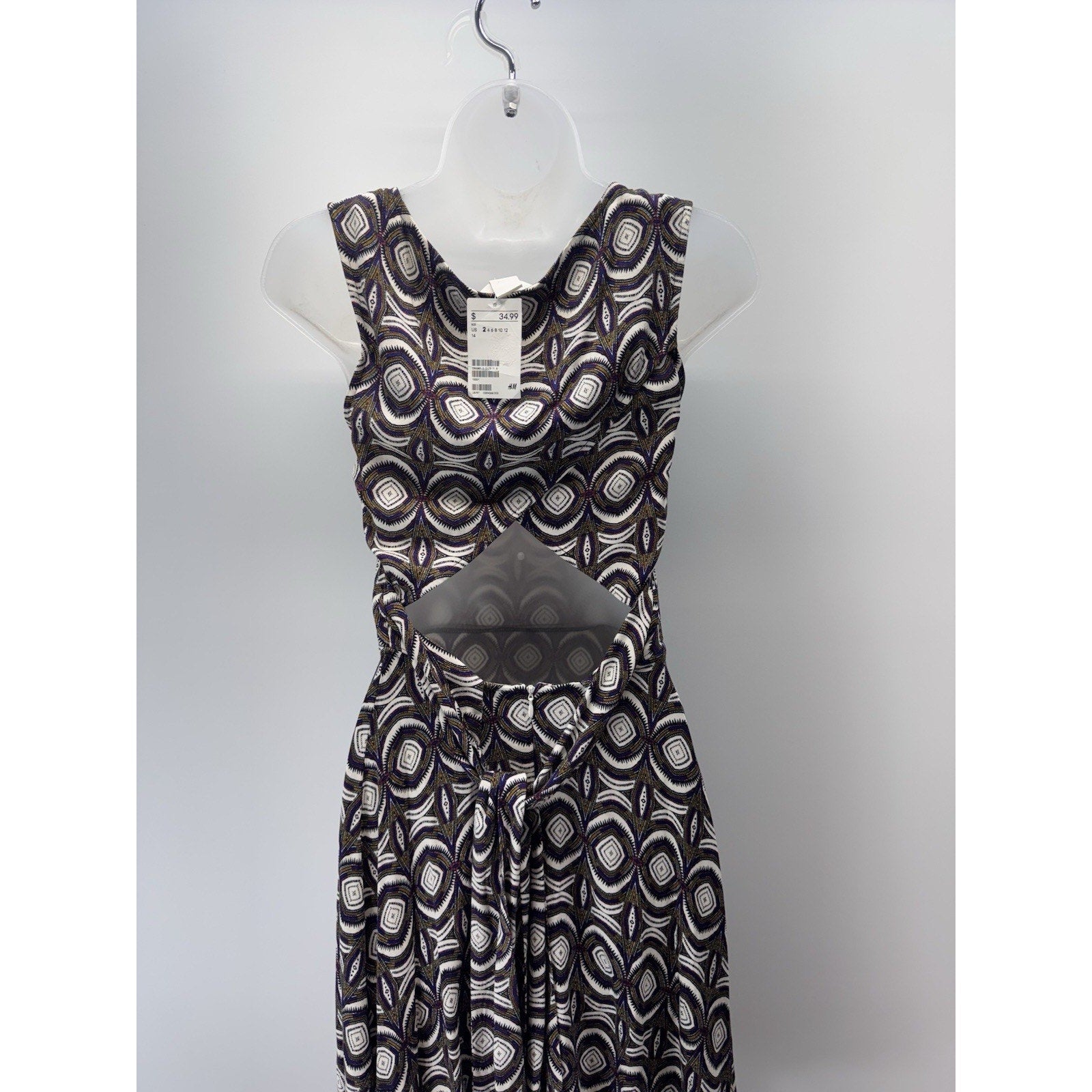 H &M Geometric Design Brown Ivory Tied Back Women’s Size 2 New With Tags