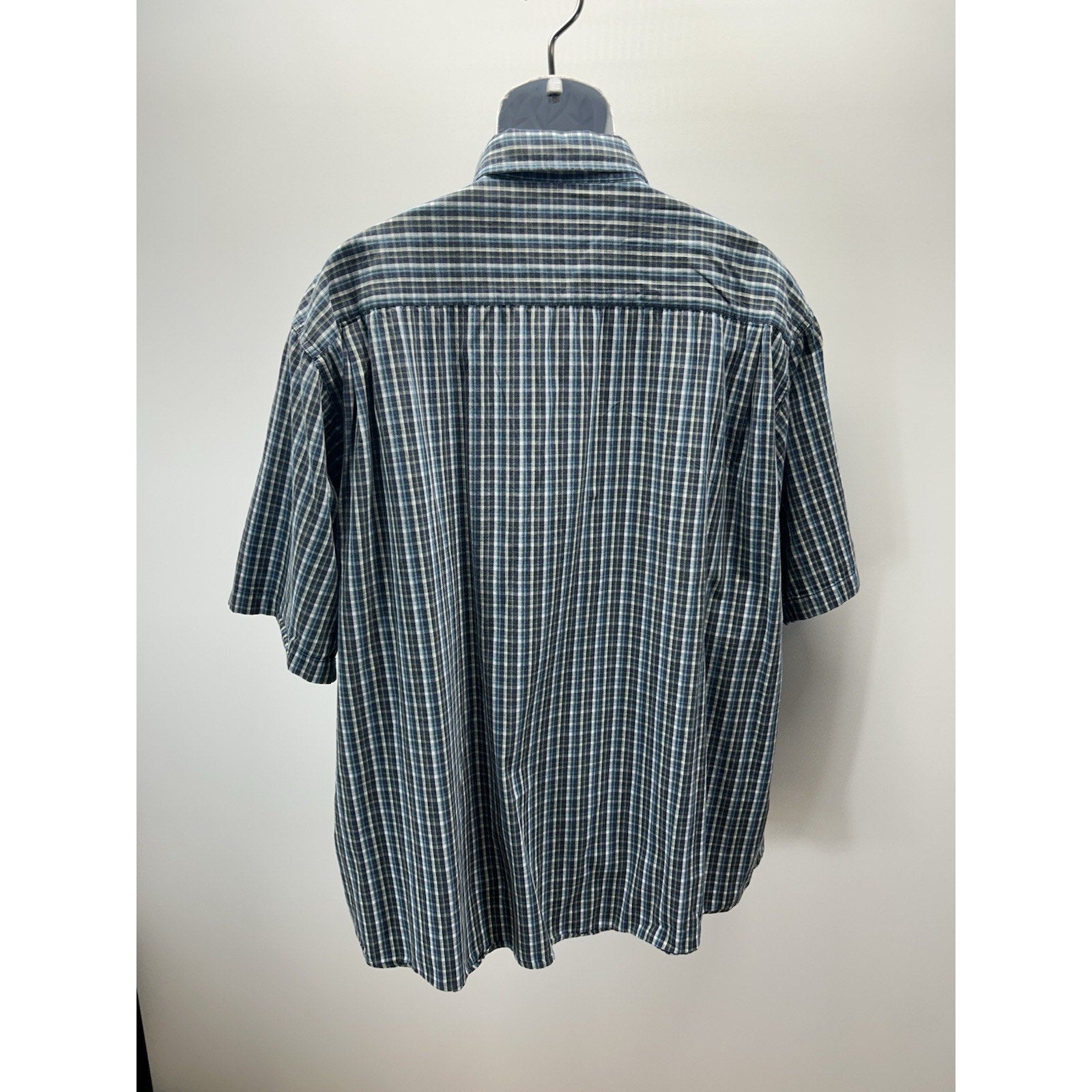 Wrangler Mens sz 3X Casual Button Up Shirt Blue Plaid Short Sleeve Collared