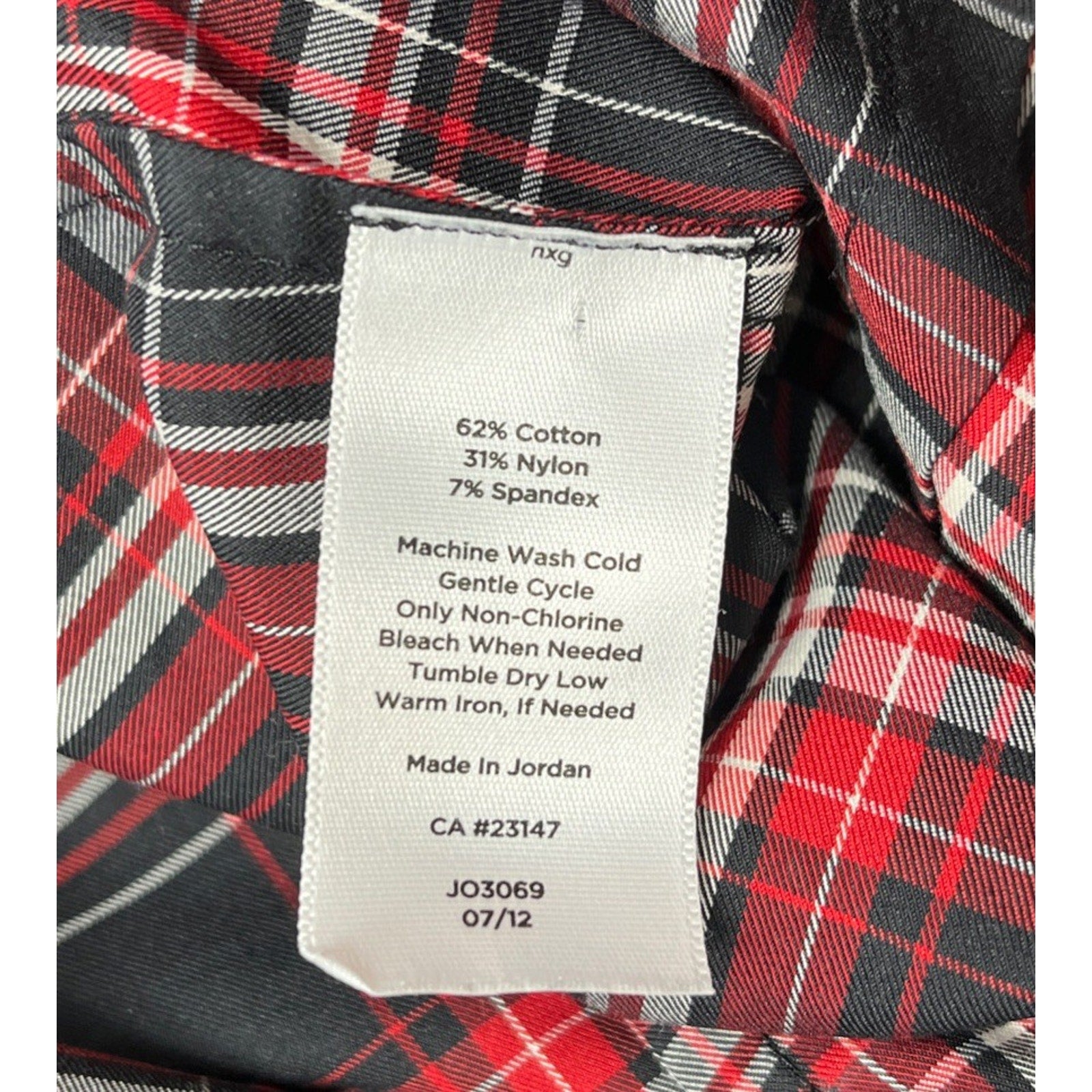 Talbots Black Red White Plaid Stretch Ruffle Button Down Blouse Size 6