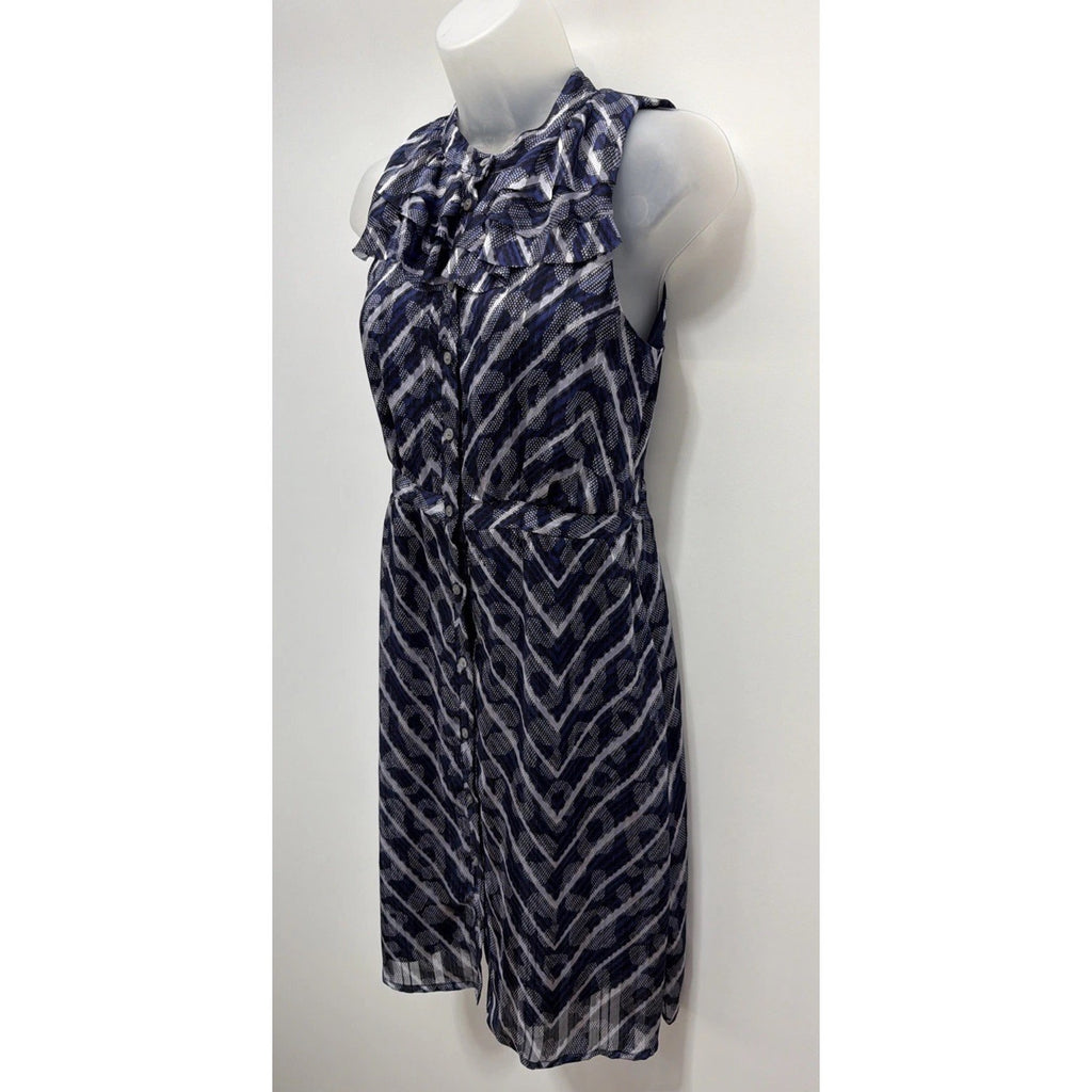 Banana Republic Ruffle Neck Lined Shirtdress Sleeveless Women 0 Petite Navy