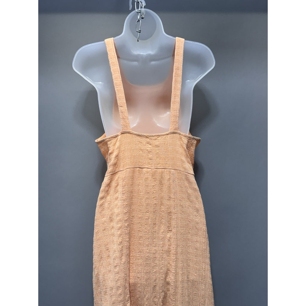 FREE PEOPLE Kokomo Peach Midi Tank Dress Ruched Side Slit Cotton Blend Size Med
