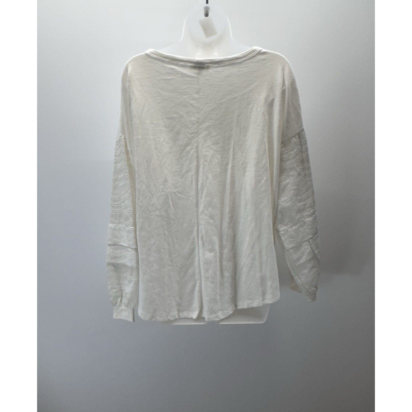 Umgee Tunic Top Blouse Oversized Linen Cotton Laced Sleeve Ivory Women's Size M