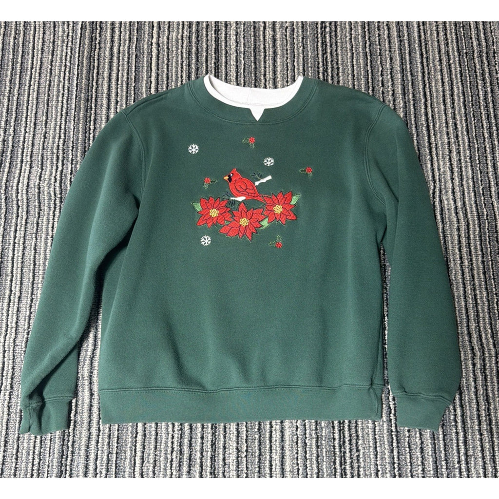 Vintage Baxter & Wells Christmas Cardinal Embroidered Soft Fleece Sweater Size M