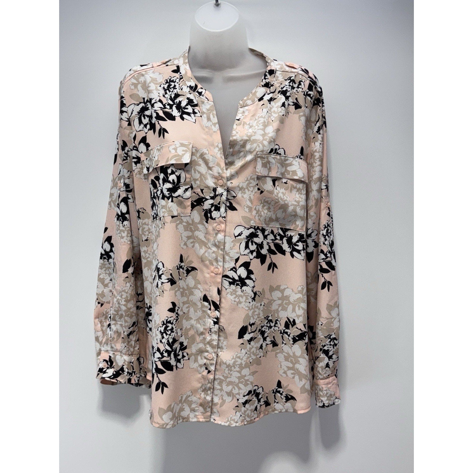 Calvin Klein Shirt Pink Floral Long Sleeve Button Up Blouse Women’s Size XL