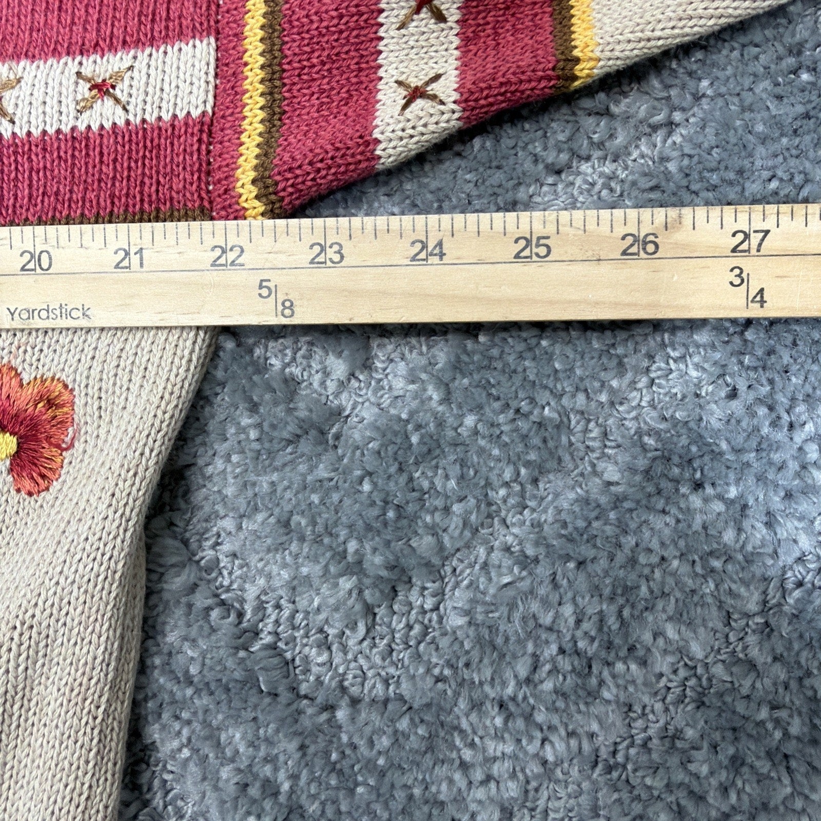 Vintage 1990s Liz Claiborne Knit Cardigan Floral Embroidery Geometric fringe S