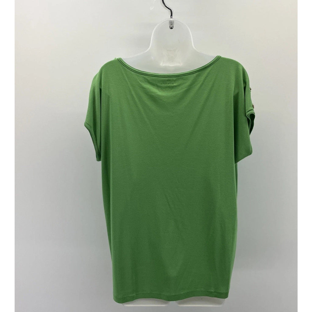 Talbots Women's XL Green Cap Sleeve Button Shoulder Blouse 100% Pima Cotton