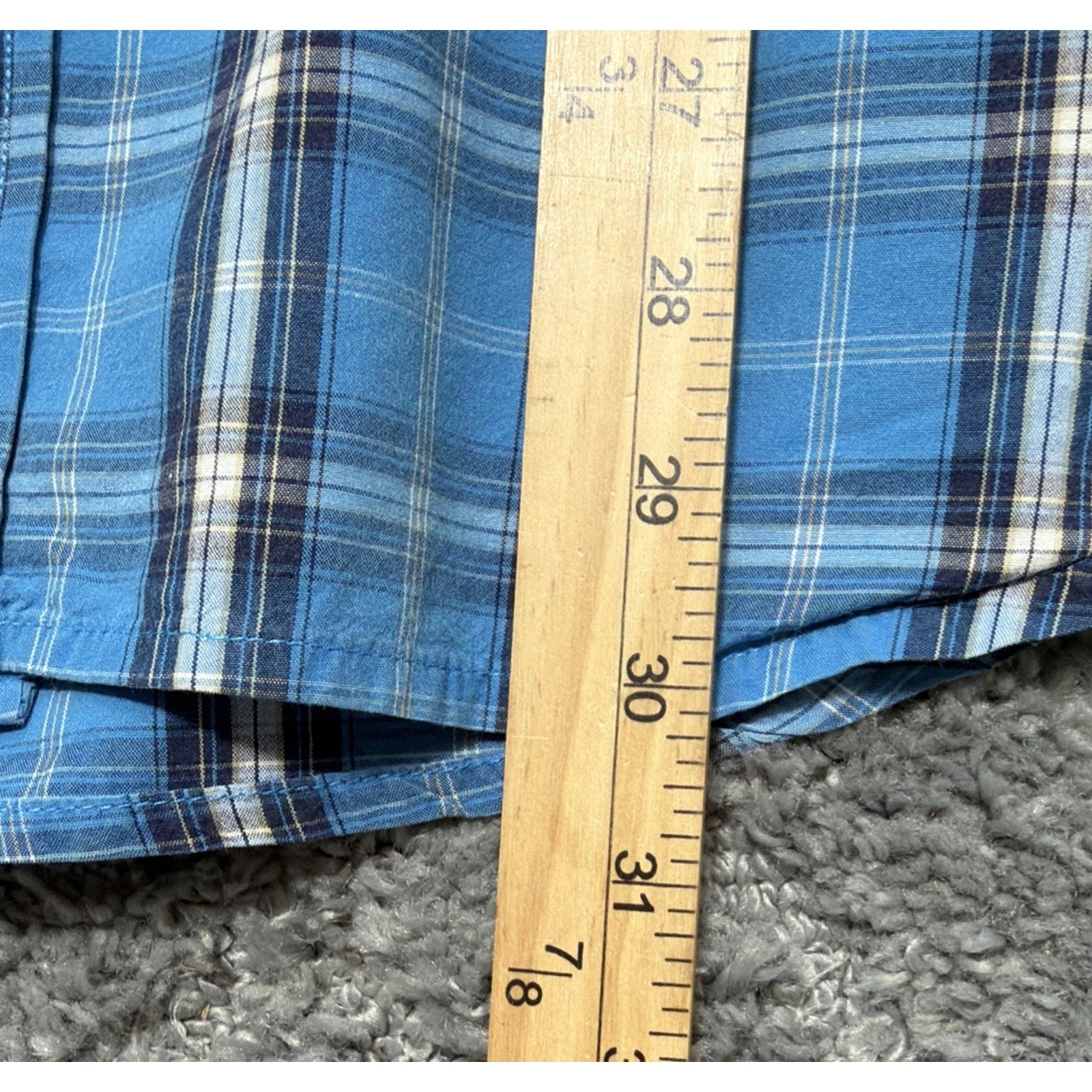 Mens Resistol Rodeo Gear L Blue White Tan Plaid Button Front Shirt Western