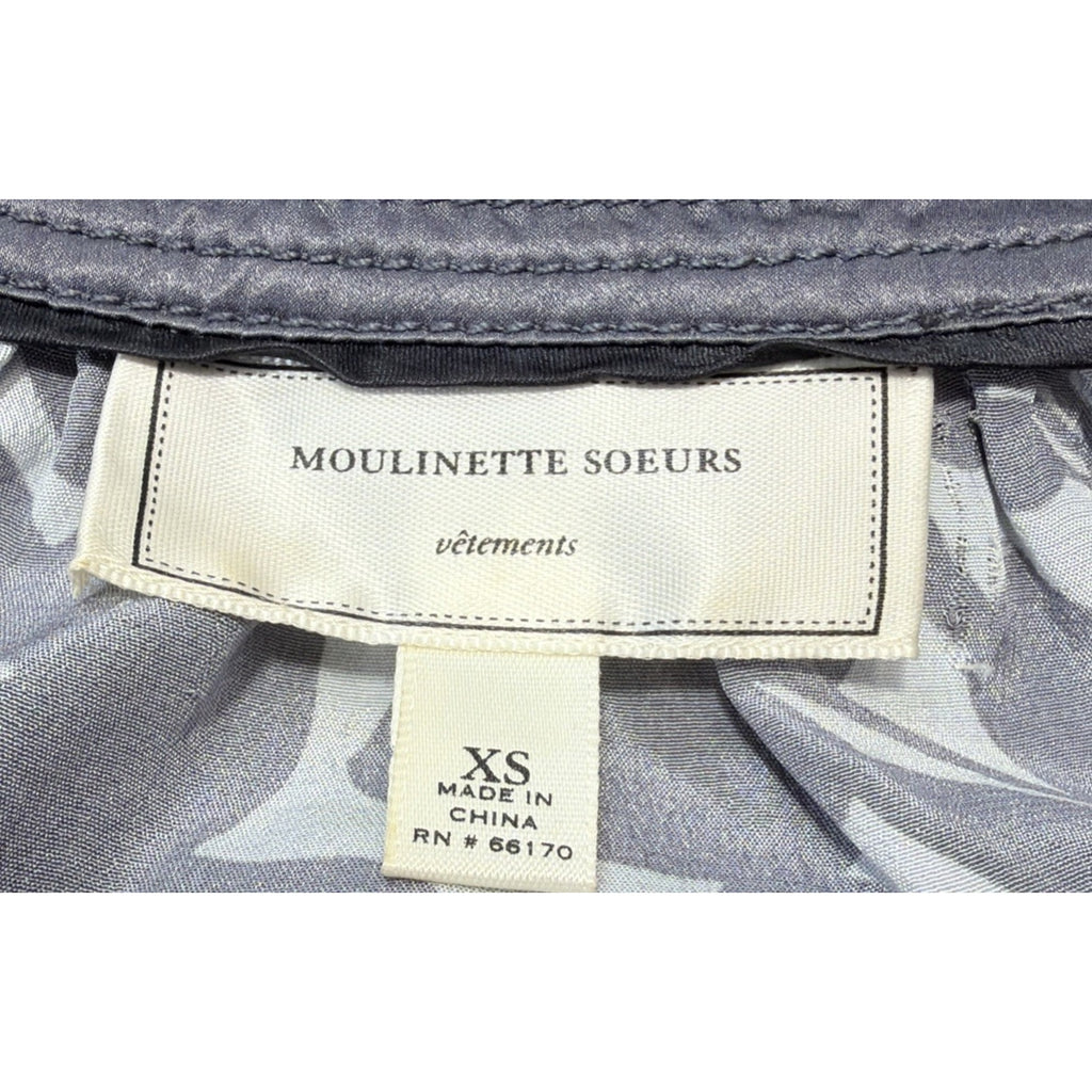 Anthro Moulinette Soeurs Silk Floral Tunic Dress Blue Gray XS Short Sleeve