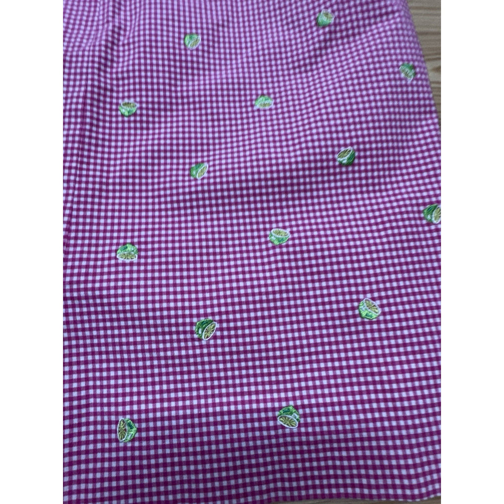 Talbots Skirt Pink Gingham Check Embroidered Green Lime Lined Cotton Women’s 10