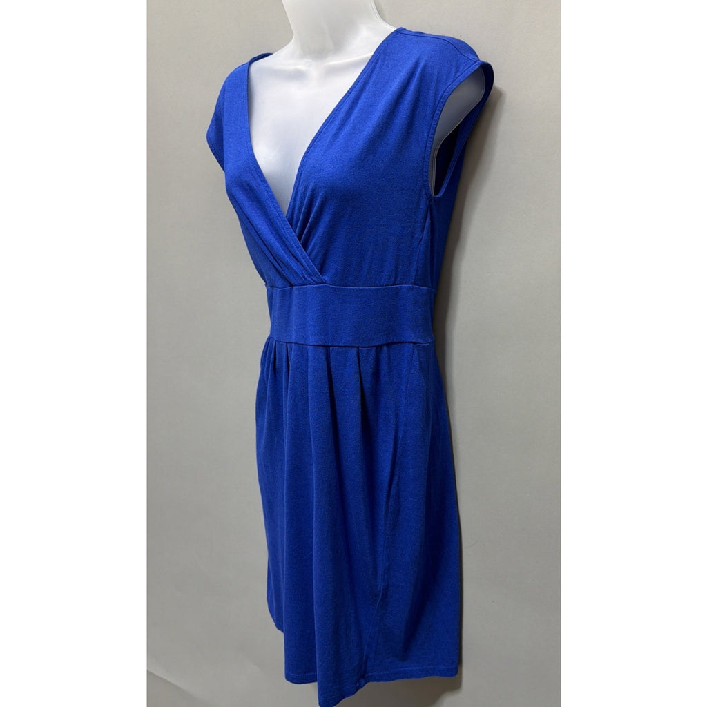 Ann Taylors Loft V Neck Faux Wrap Sleeveless Dress Blue Sz XS