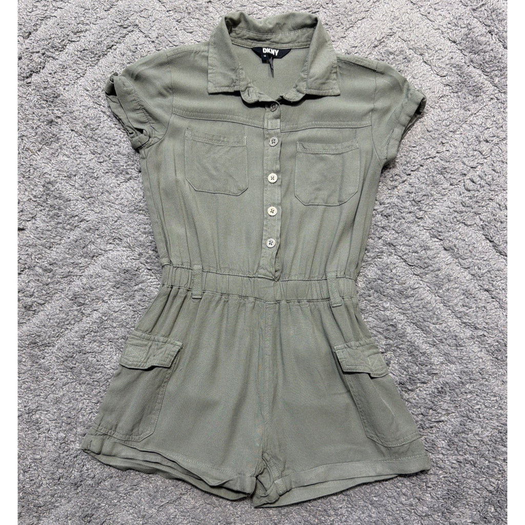 DKNY Girls Classic Comfy Short Sleeve Romper Jumpsuit Green Size 10