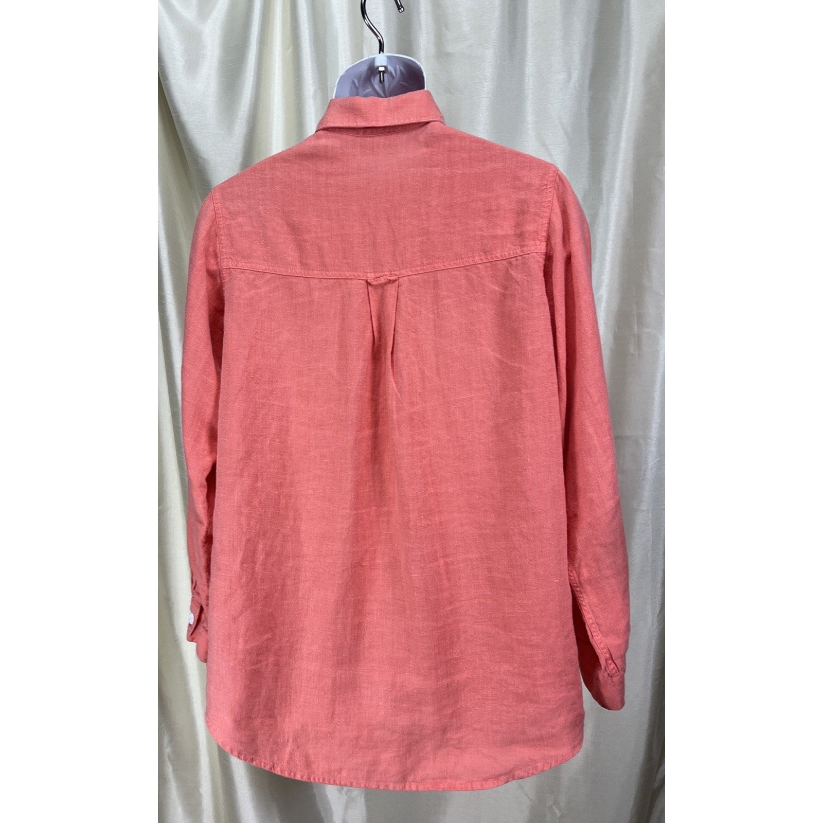 Chicos Design Men’s Button Up Shirt Long Sleeve 100% Linen Size 1 Medium Orange