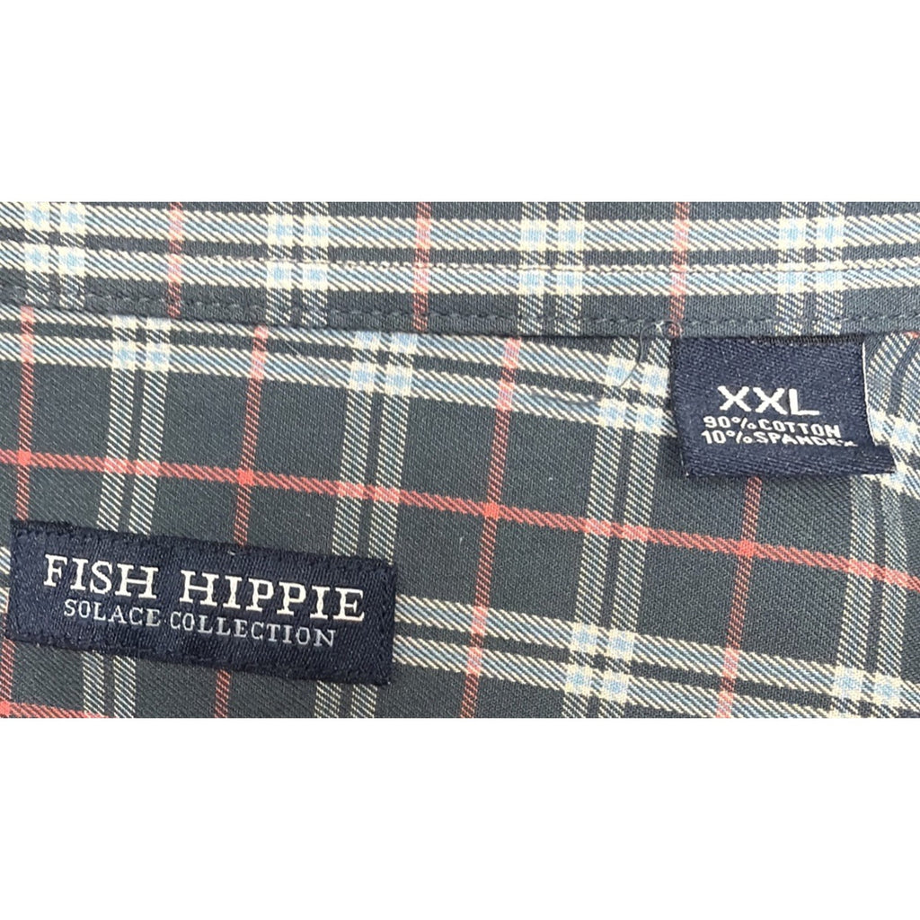 Fish Hippie Shirt Mens Size XXL Solace Collection Plaid Long Sleeve Stretch
