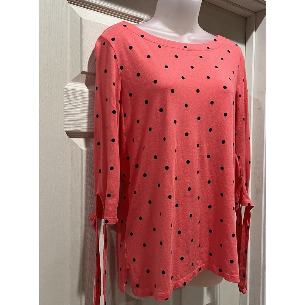 Old Navy Size S Coral Navy Polka Dot Tie Sleeve Top Blouse Women