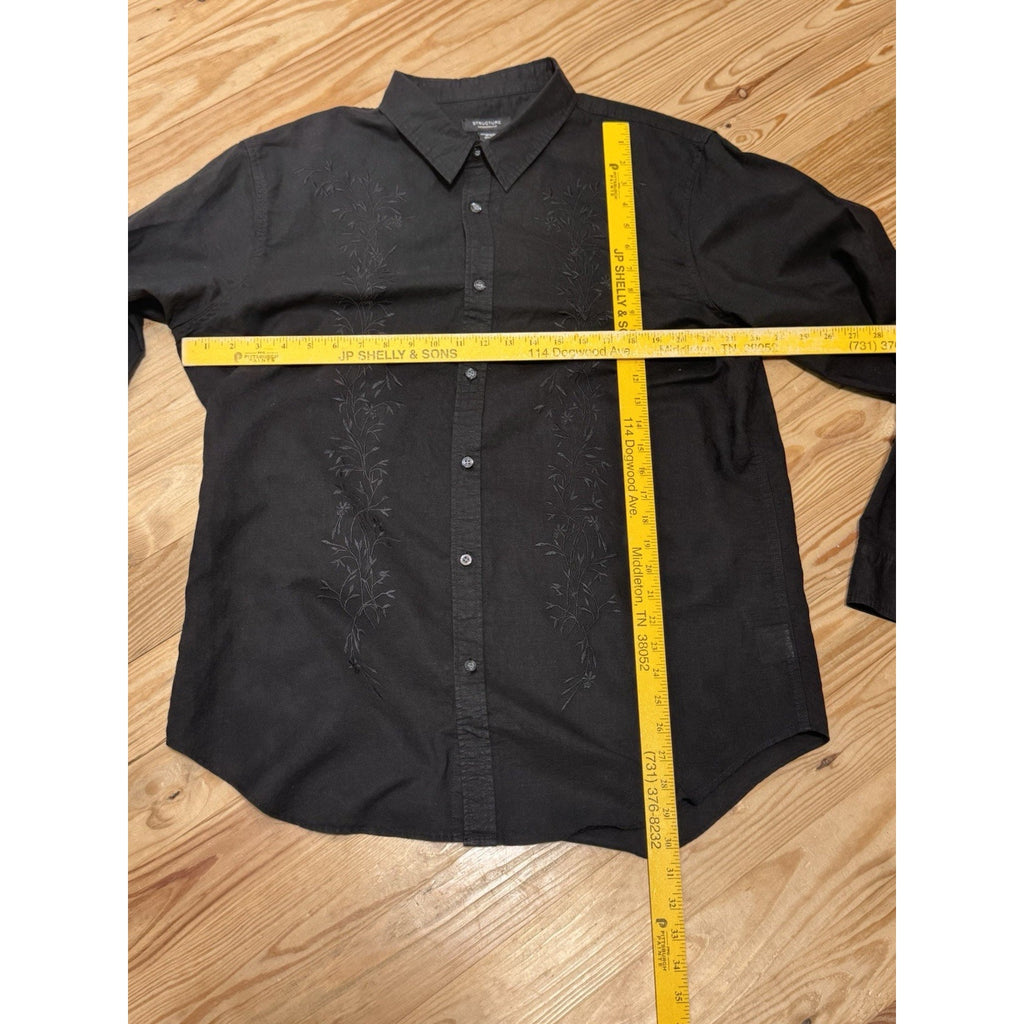 Structure Button Up Shirt Black Linen Blend Modern Fit Men’s Size XL
