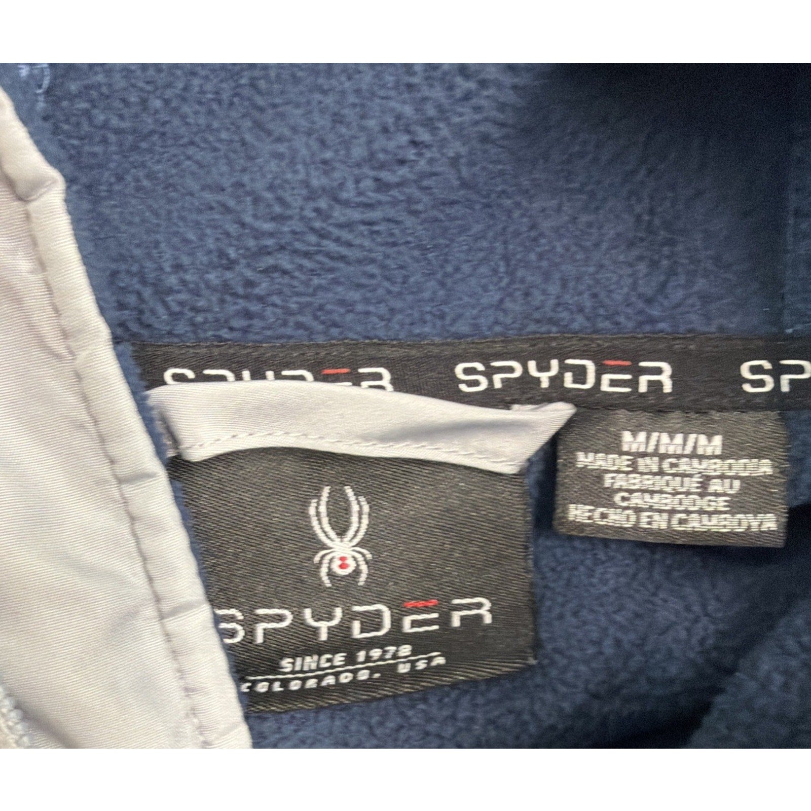 Spyder Men's Full Zip Jacket Hoodie Fleece Dry Thermo Web Blue Textured Medium
