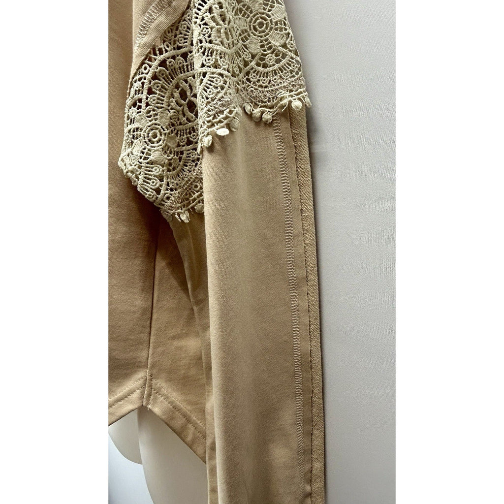 La Miel 100% Cotton Crochet Breezy Long Sleeve V-Neck Blouse Size Small (New) .