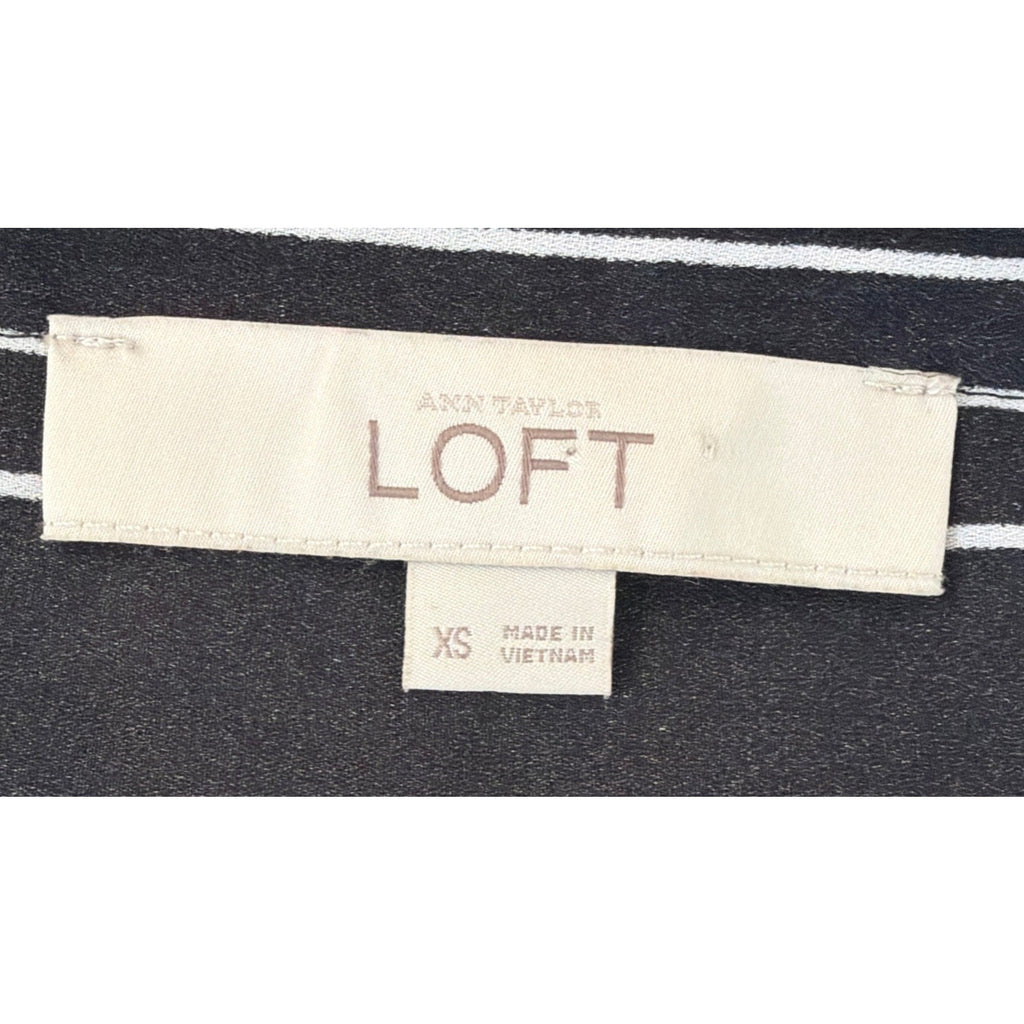 Ann Taylor LOFT Blouse Top Size XS Black White Striped Long Adj. Tab Sleeves