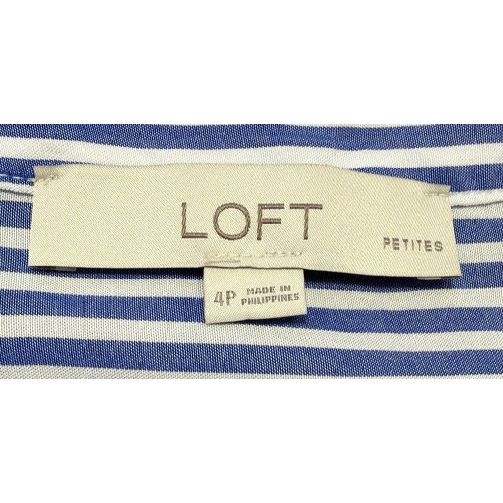 Ann Taylor LOFT Flutter Sleeve Button Front Dress Blue White Stripes Size 4 Pet