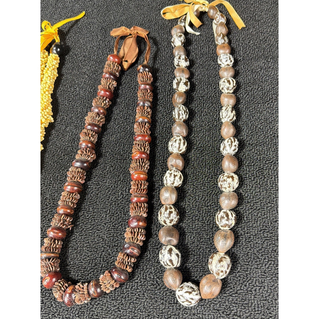 3 Mongo Shell Hawaiian Lei Necklace Accented w/ Kukui Nuts Luau