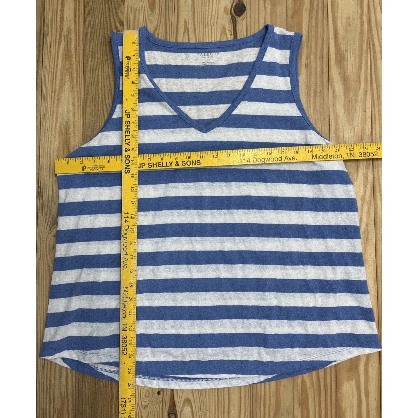 Talbots Tank Top Women 2XP Green Stripe Linen Blend V Neck Casual Beach