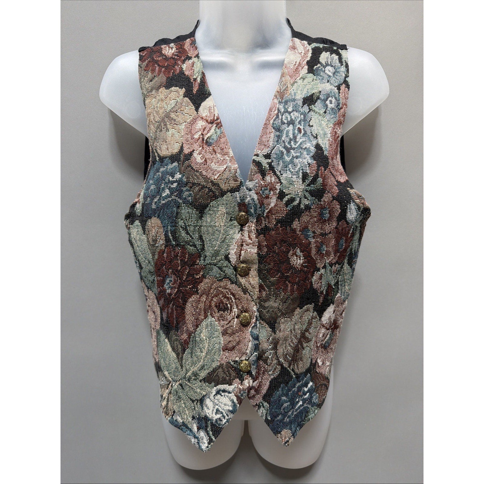 Vintage Tapestry Vest Floral Size Medium By Best United Garment Co. Made In USA