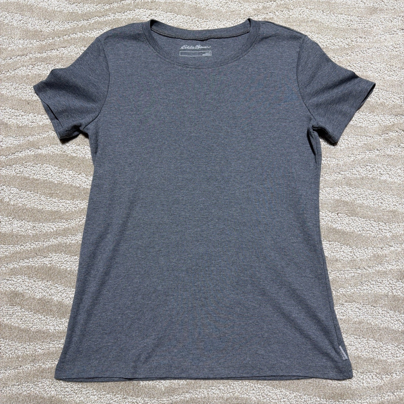 Eddie Bauer Womens L T Shirt Gray Active Solid Tee Short Sleeve Top