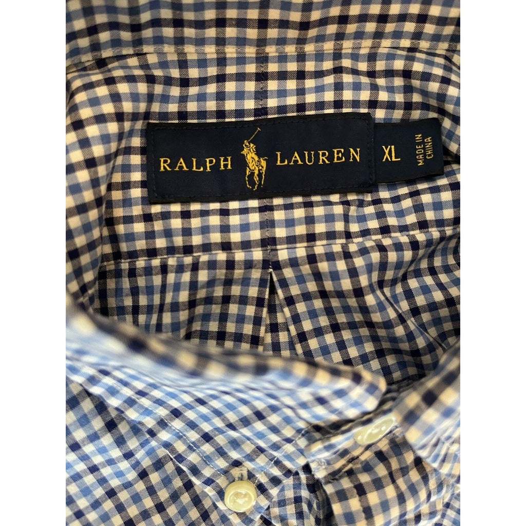 Ralph Lauren Shirt Mens XL Button Down Blue Plaid Classic Navy Pony EUC