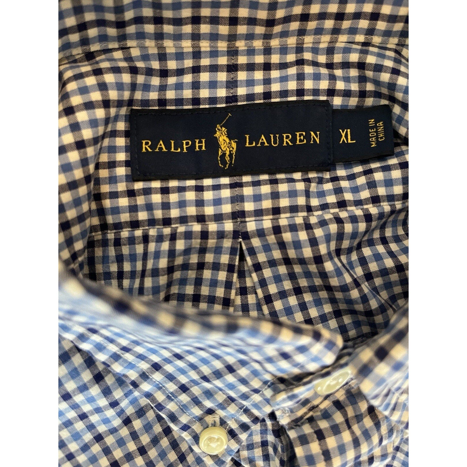 Ralph Lauren Shirt Mens XL Button Down Blue Plaid Classic Navy Pony EUC