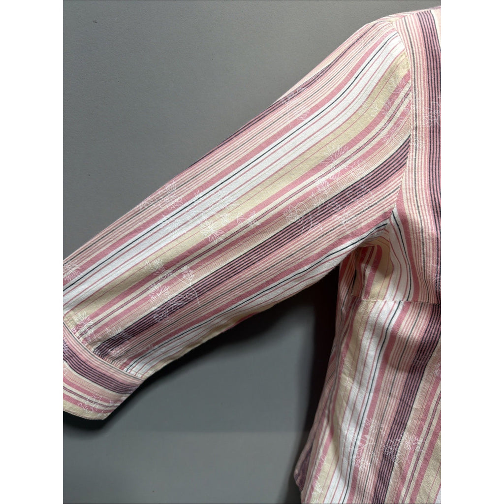 Madison & Max Womens Floral Design Striped LButton Down Blouse Size 4 Petite