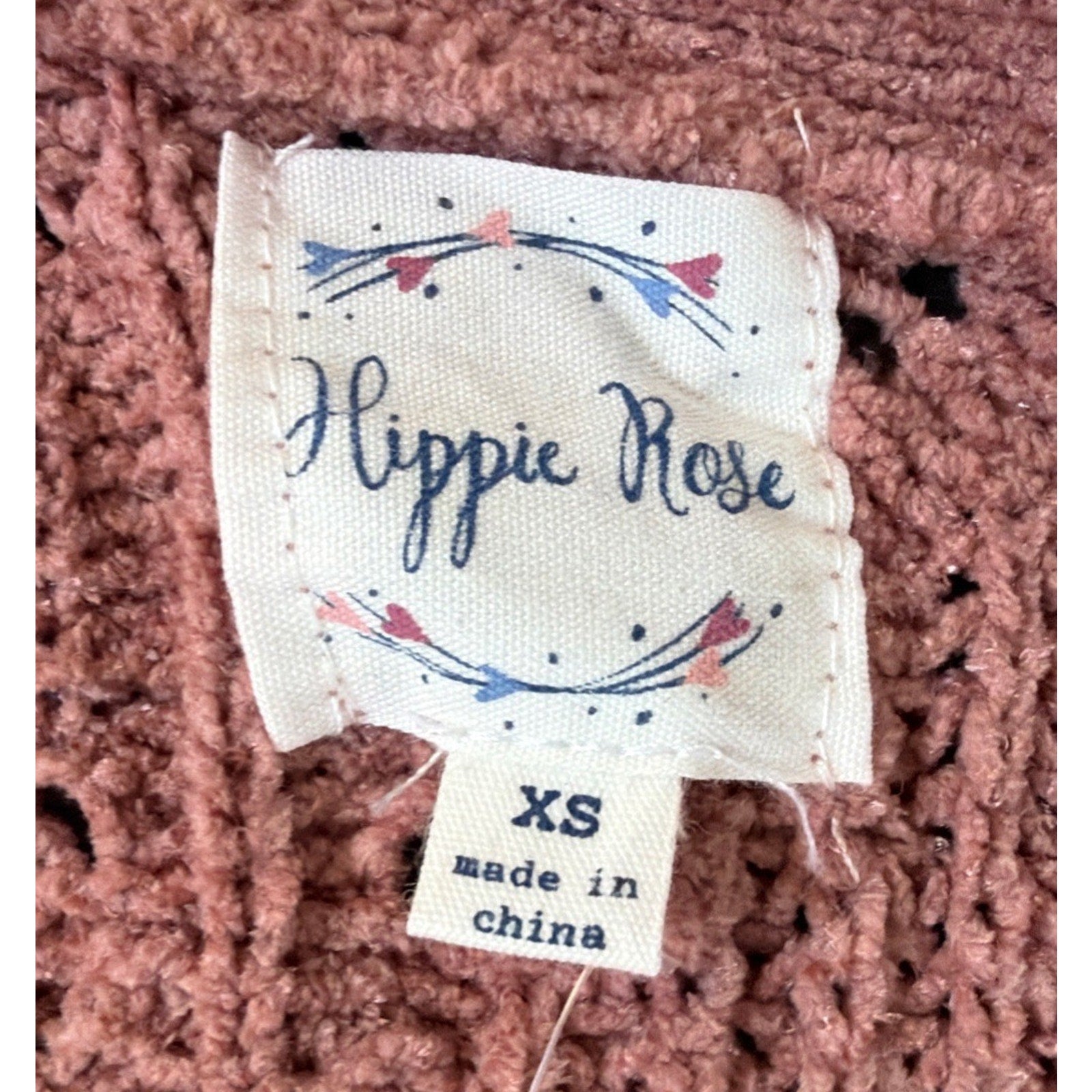 New Hippie Rose Sweater Womens XS Cardigan Open Mauve Boho Long Pockets L/S