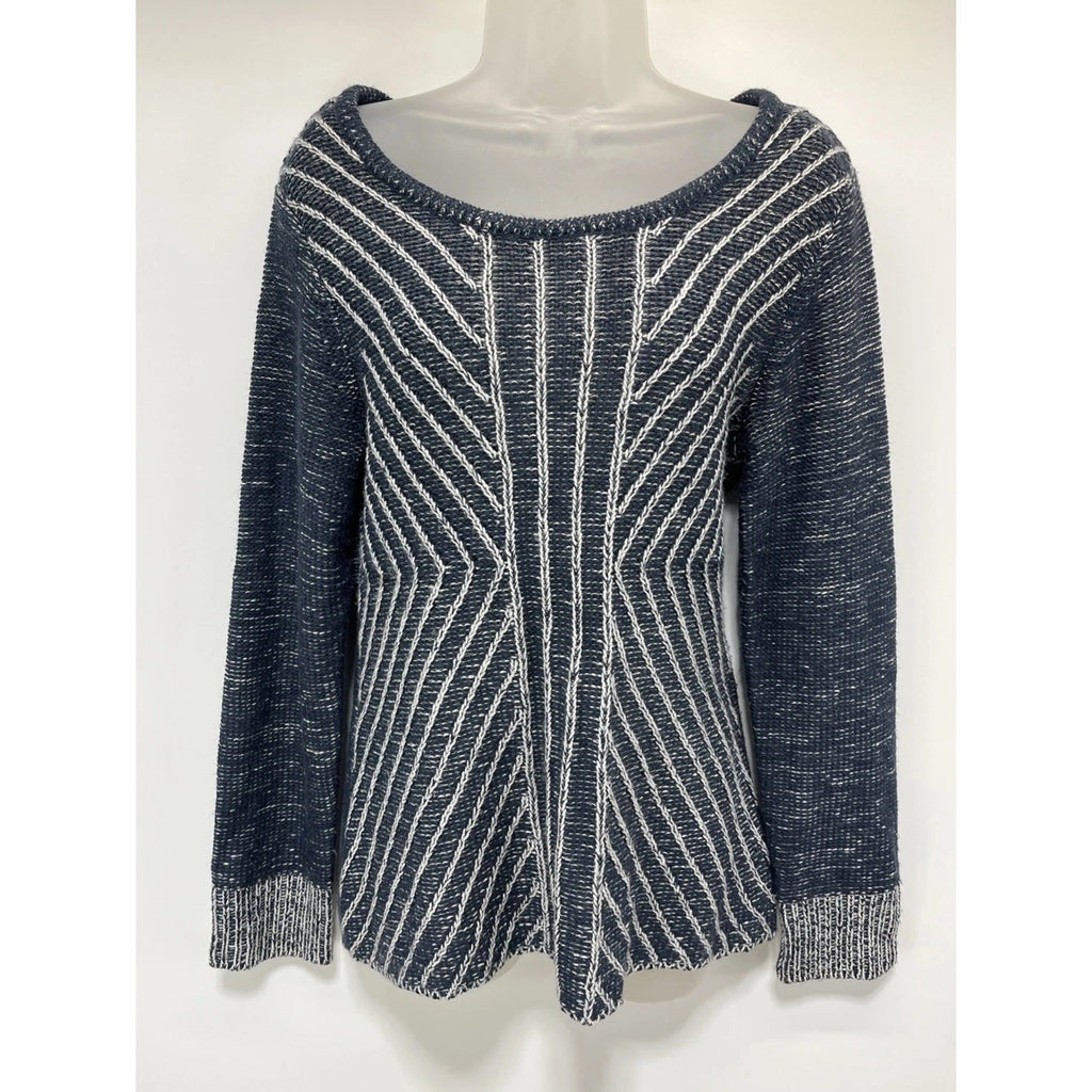 Hannah Women Medium Blue Geometric 100% Acrylic Long Sleeve Pullover Sweater