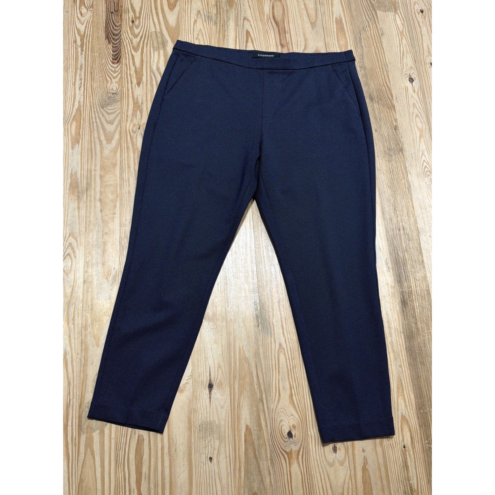 Liverpool Women's Pants Navy Blue Size 16/33 Pull On Ankle Pin Micro Dot