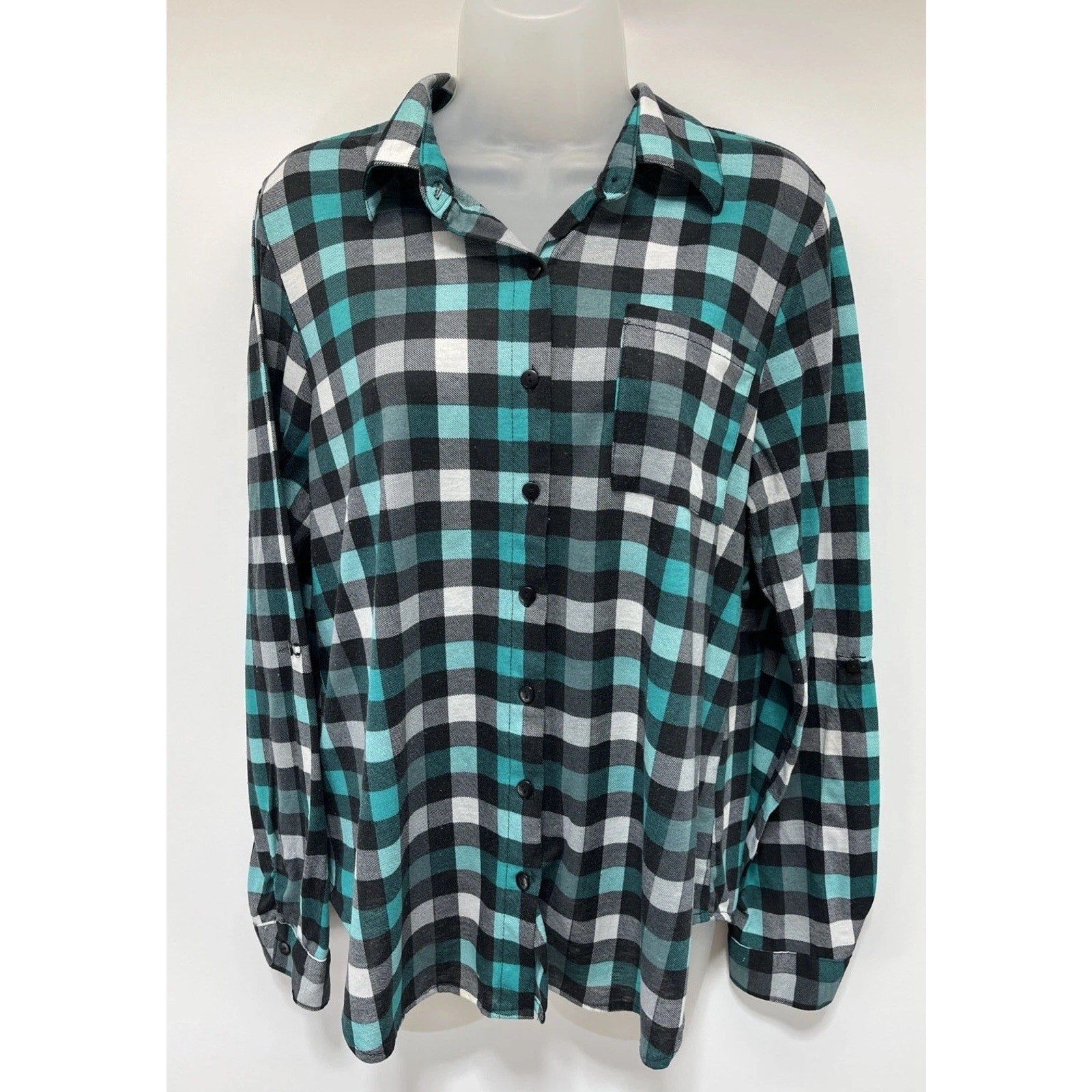 Eden & Olivia Maternity Women's L Long Sleeve Shirt Blue Plaid Button Front