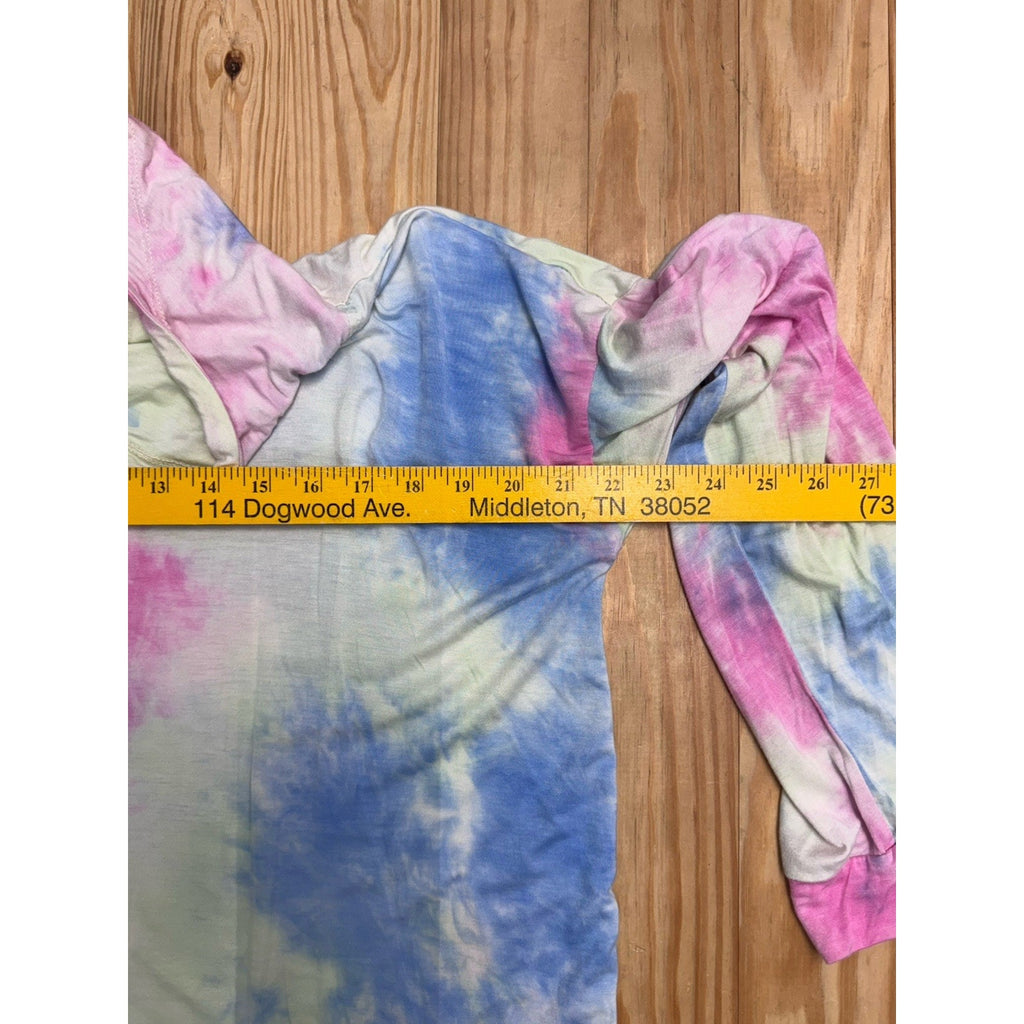 Hem & Thread Women’s Mockneck Sz L Tie-Dyed Pink Green Longsleeve