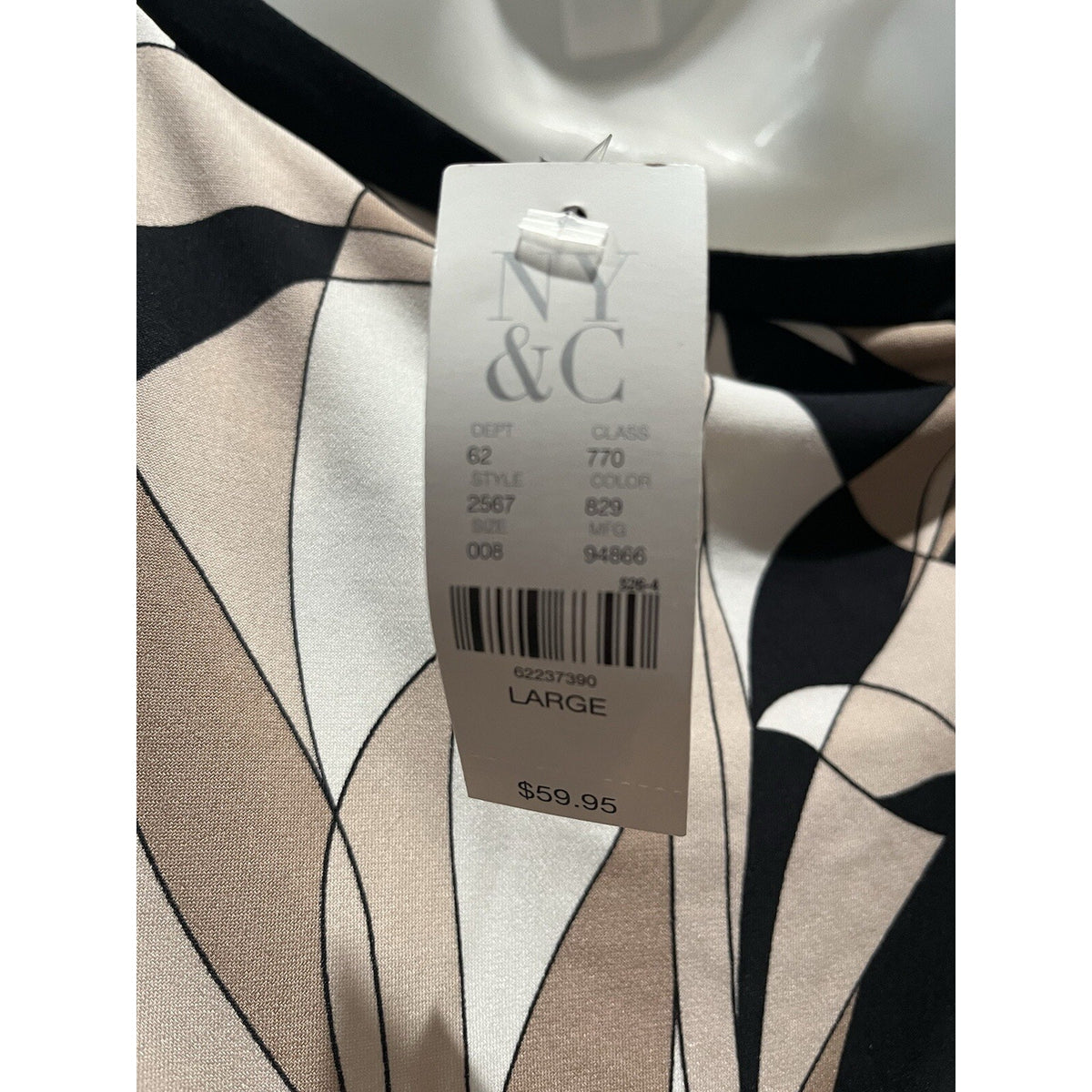 New York & Company Black/White/Beige Wrap Dress Tie Front Size Large NWT