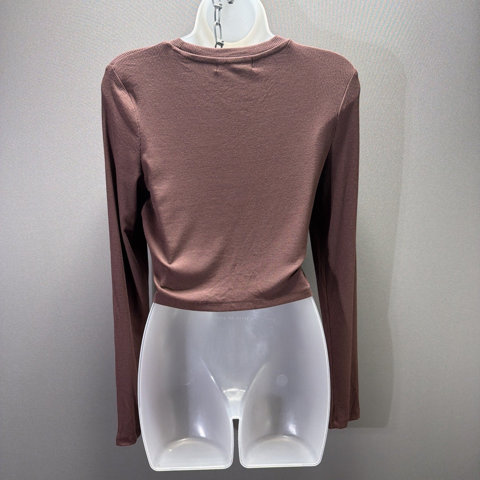 New SWS Essentials Ribbed Crop Top Womens M Brown Long Sleeve NWT