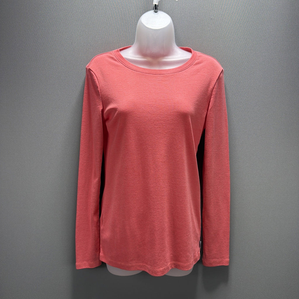 Eddie Bauer Top Womens Size M Coral Knit Cotton V-Neck Long Sleeve Pullover