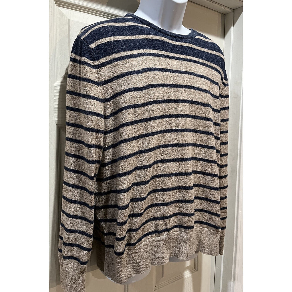 Nautica Men’s Standard long Sleeve Stripped Sweater Woodrift Flax L EUC