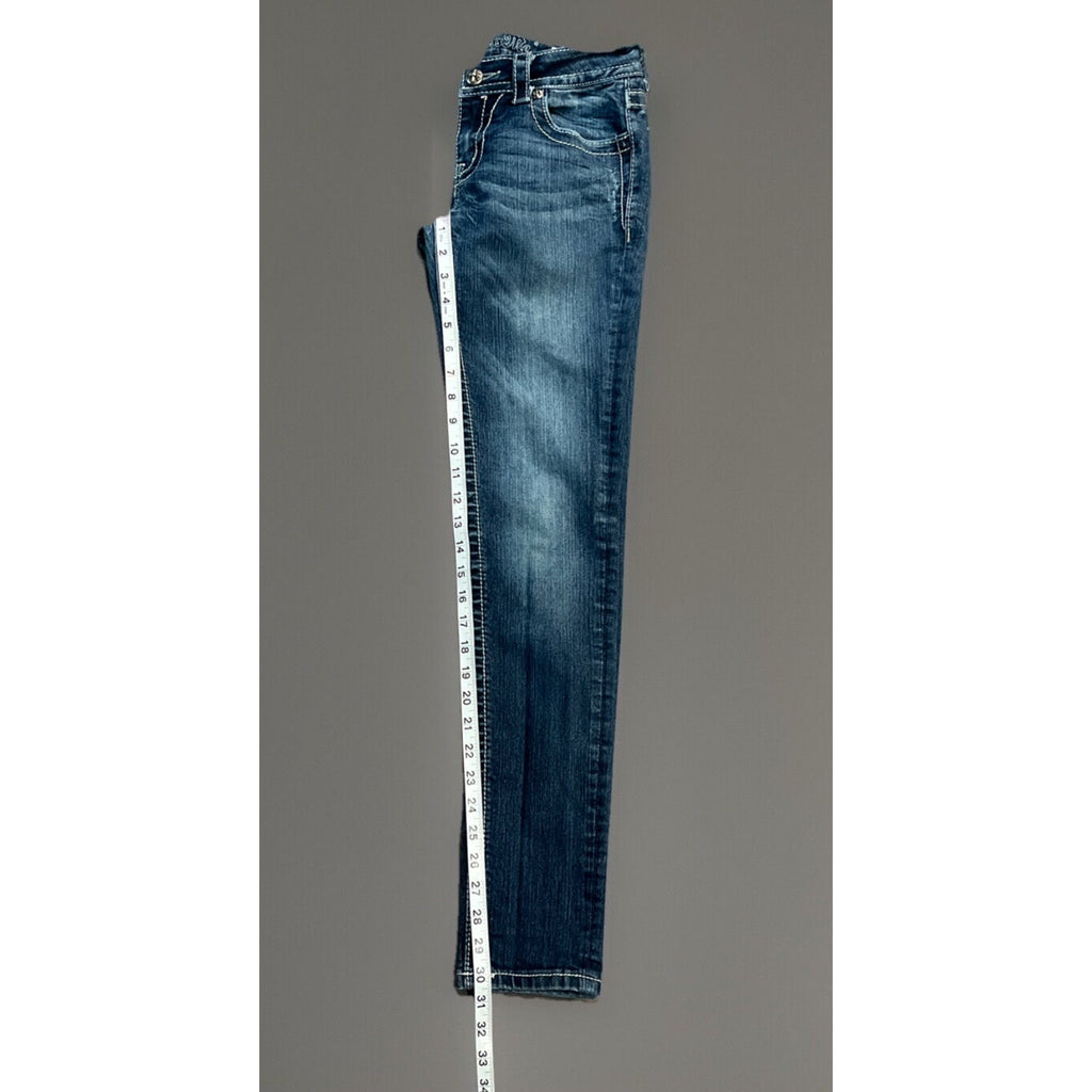 Miss Me Embroidered Rhinestone Fleur de Lis 5 Pocket Skinny Jeans Size 27 29x31