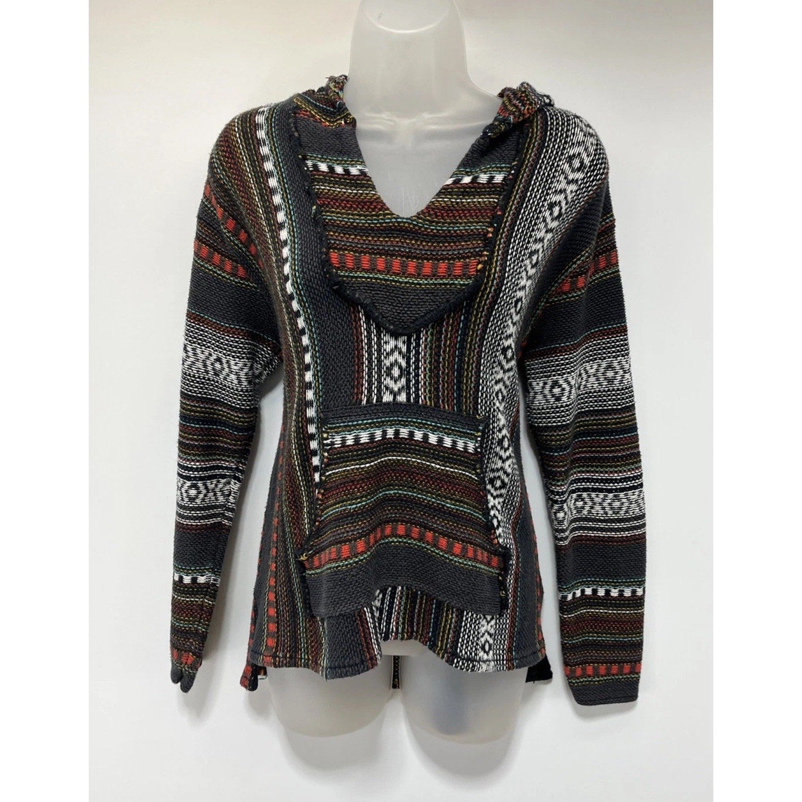 Forever 21 Women's Medium Aztec Surf Knit Hoodie Multi Color Poncho Sweater